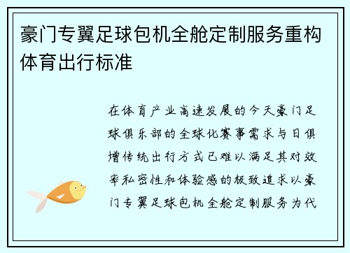 豪门专翼足球包机全舱定制服务重构体育出行标准
